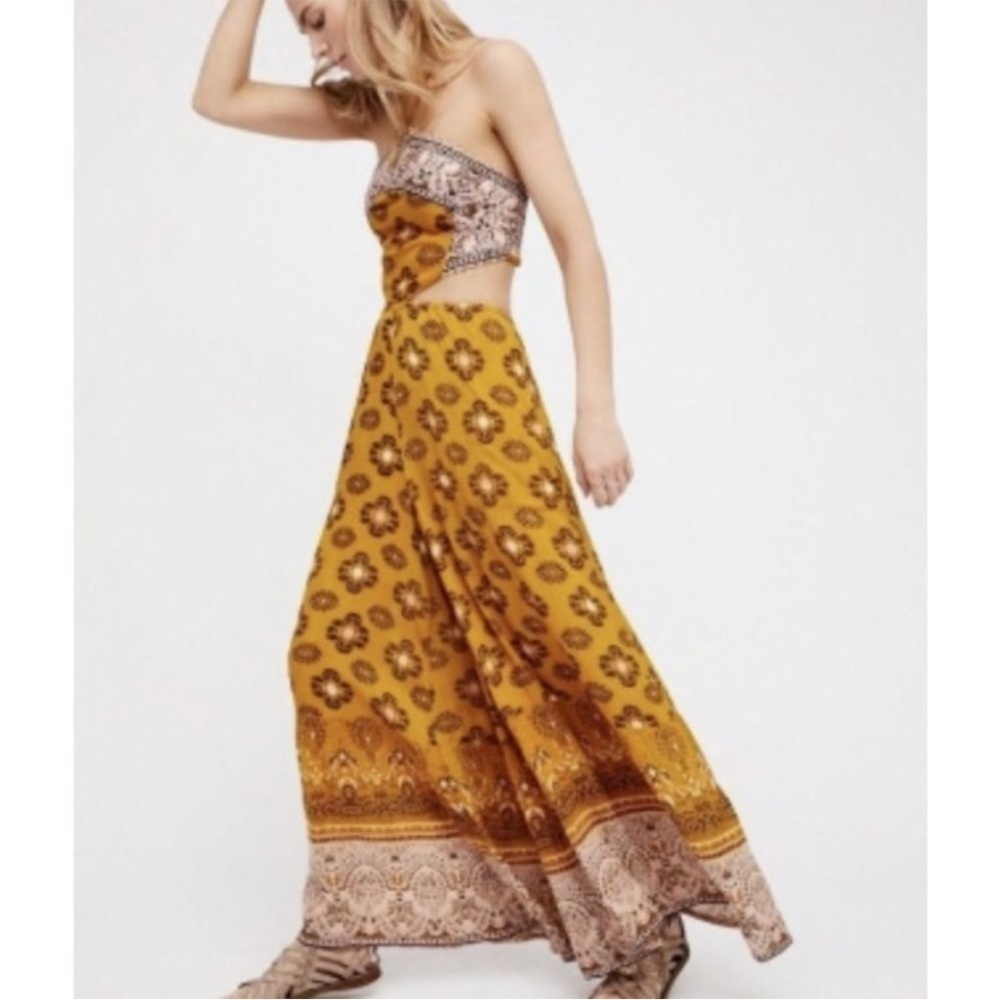 Free‎ People Mariabelle Yellow Mustard Jumpsuit Boho Moroccan XS